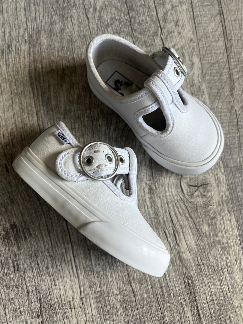 Vans Toddler Lainey Mary Jane White Leather Circle Buckle Rare